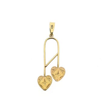 Gouden hanger met twee harten; 14 karaat (Hanger of bedel), Ophalen of Verzenden, Gebruikt, Goud, Overige merken