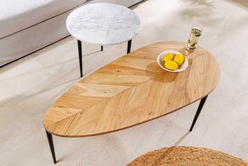 Set van 2 salontafels ADLON 110 cm naturel wit acaciahout, Ophalen of Verzenden, Nieuw