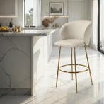 Barkruk Luana, met rugleuning, fluweellook - creme/goud, Set, Verzenden, Nieuw