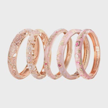 Chique Roze Emaille Armbanden Set - Bloemen & Kristallen, Verzenden, Nieuw