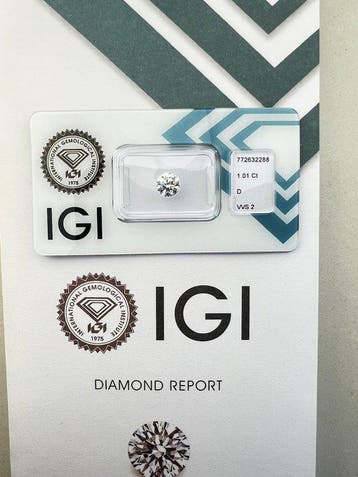 1 pcs Diamant (Natuurlijk) - 1.01 ct - Rond - D (kleurloos), Nieuw