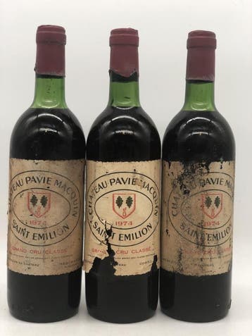 3 x Chateau Pavie Macquin AOC St.Emilion GC 1974 (Bordeaux), Verzamelen, Wijnen, Ophalen of Verzenden, Nieuw, Frankrijk, Rode wijn