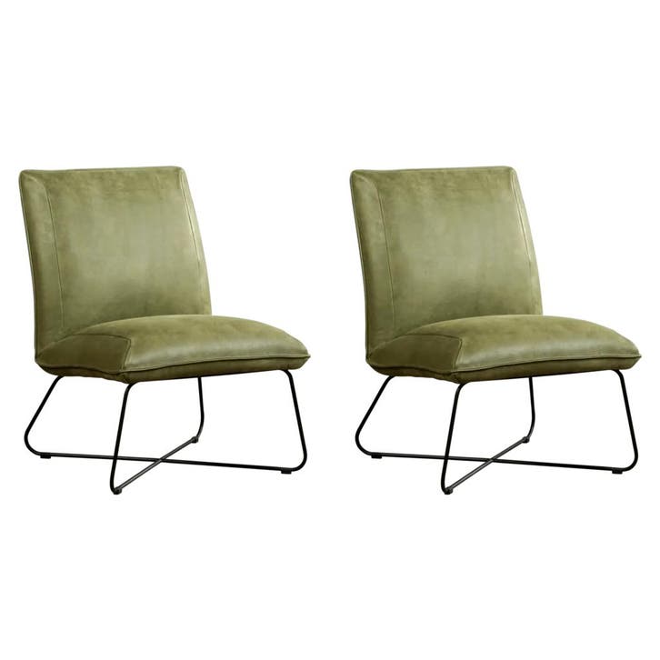 Set van 2 Leren fauteuils Less - Kenia Olive (olijf), Huis en Inrichting, Fauteuils, 50 tot 75 cm, 75 tot 100 cm, Nieuw, Leer