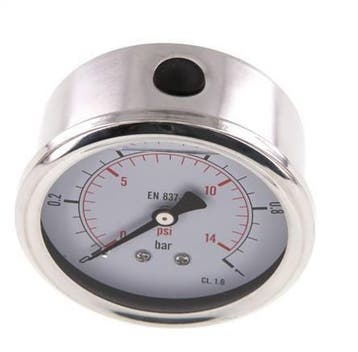 0..1 Bar Glycerine Manometer Achteraansluiting RVS/Messing, Verzenden, Nieuw