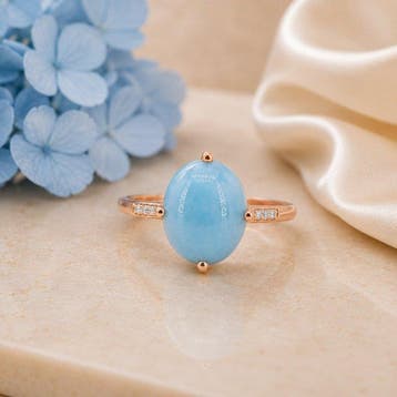 Zonder minimumprijs - Ring Verguld Aquamarijn - Diamant -, Nieuw
