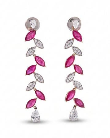 Cocktail oorbellen - 14 karaat Witgoud - 5.10ct. tw. Robijn