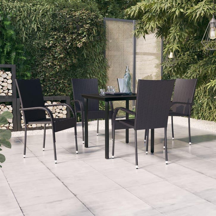 vidaXL 5-delige Tuinset zwart, Tuin en Terras, Tuinsets en Loungesets, Tuinset, Nieuw, 4 zitplaatsen, Rotan, Verzenden