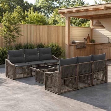 vidaXL Tuinbankenset 7 st Grijs en Donkergrijs poly rattan, Verzenden, Nieuw