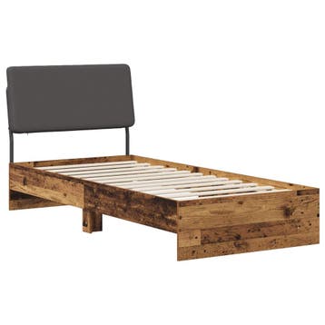 vidaXL Eenpersoonsbed met hoofdbord Oud hout en donkergrijs, Verzenden, Nieuw, Bruin, Hout