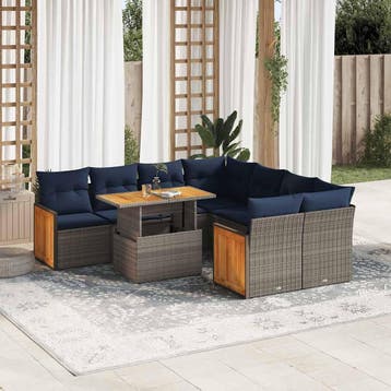 vidaXL 9-delige Loungeset met kussens poly rattan acacia, Verzenden, Nieuw, Loungeset