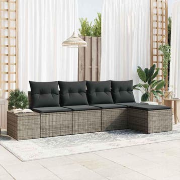 vidaXL Tuin Sofa Set 5 st Grijs poly rattan, Verzenden, Nieuw, Rotan, 5 zitplaatsen