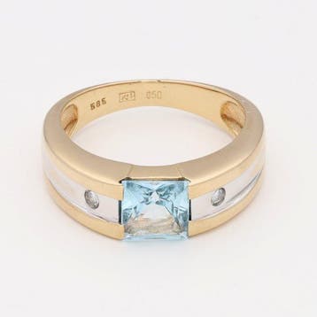 Ring - 14 karaat Geel goud - Diamant - Topaas, Nieuw