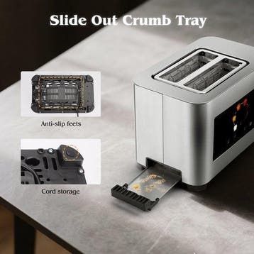 Broodrooster - Toaster - 2 sleuven - 850W - Zilver - Aigosta, Verzenden, Zo goed als nieuw