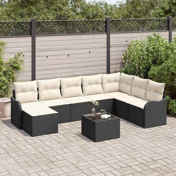 vidaXL Tuin Sofa Set 9 st Zwart en Wit poly rattan, Verzenden, Nieuw, Rotan, Meer dan 8 zitplaatsen