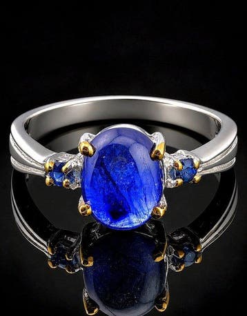 Blauwe saffierring - 925 sterlingzilver - ovale cabochon