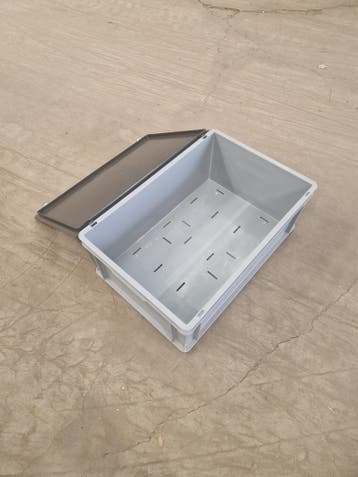 Stapelbak met deksel, 600x400x220 mm, euronorm, grijs pp,, Ophalen of Verzenden