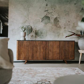 Japandi dressoir vintage stijl – Marmer of houten blad, Modern vintage, 150 tot 200 cm, Nieuw, Ophalen of Verzenden