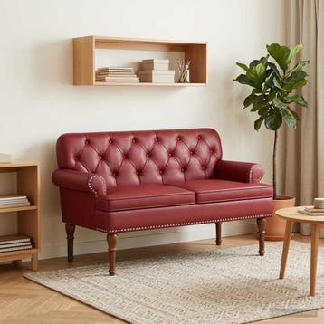 vidaXL Loungebank met knopencomfort Wijnrood 120 x 65 x 77, Verzenden, Nieuw, Leer, Minder dan 150 cm