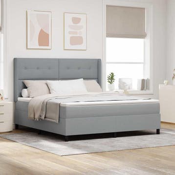 vidaXL LED Box Spring Bed met hoofdeinde Lichtgrijs 180 x, Verzenden, Nieuw, Stof
