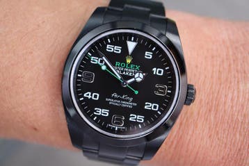 Horloge Rolex Airking Custom Black Blaken goede conditie, Staal, Polshorloge, Ophalen of Verzenden, Zo goed als nieuw