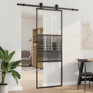vidaXL Glazen deur 76 x 2 x 205 cm Aluminium Zwart, Doe-het-zelf en Verbouw, Verzenden, Nieuw