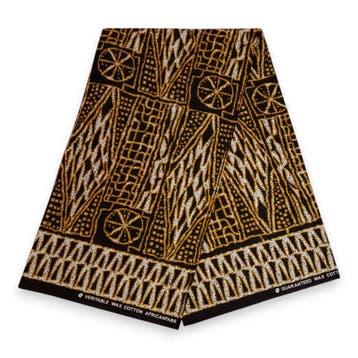 Afrikaanse print stof - Zwart Geel Ndop Cameroon - 100% kato, Hobby en Vrije tijd, Stoffen en Lappen, Ophalen of Verzenden, Nieuw