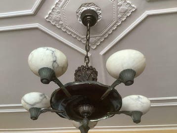 Plafondlamp - Brons, Glas - Art Deco kroonluchter