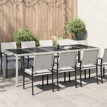 vidaXL Tuintafel 250x100x75 cm poly rattan en gehard glas, Verzenden, Nieuw