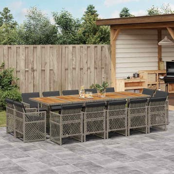 vidaXL 15-delige Tuinset met kussens poly rattan grijs, Verzenden, Nieuw, 4 zitplaatsen, Tuinset