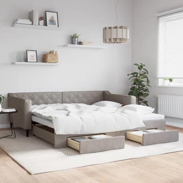 vidaXL Slaapbank met onderschuifbed en lades 100x200 cm stof, 100 cm, Eenpersoons, Verzenden, Nieuw