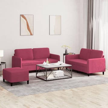 vidaXL 3-delige Loungeset fluweel wijnrood, Huis en Inrichting, Banken | Bankstellen, Verzenden, Nieuw, Vierpersoons of meer, Stof