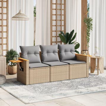 vidaXL 3-delige Loungeset met kussens poly rattan beige, Verzenden, Nieuw, Loungeset