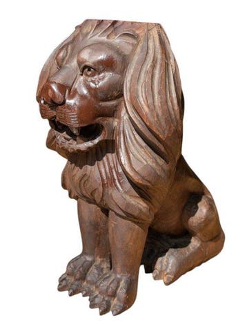 Beeld, XL Wooden Lion - 32 cm - Hout