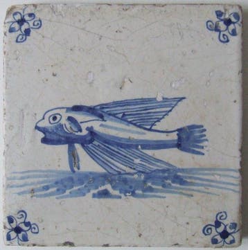 Tegel - Zeewezentegel met Vliegende Vis - 1650-1700