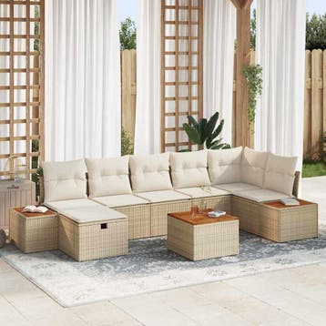 vidaXL Tuin Sofa Set met kussen 8 pcs Beige Poly riet, Verzenden, Nieuw, Rotan, 8 zitplaatsen