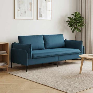 vidaXL 3-Zits Bank 3-zits Blauw 222 x 81 x 89 cm fluweel, Huis en Inrichting, Verzenden, Stof, 200 tot 250 cm, Driepersoons