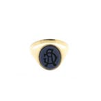 Vintage gouden signet pinkring met onyx, Gebruikt, Overige kleuren, Ophalen of Verzenden, Kleiner dan 17