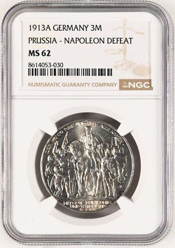 Duitsland, Pruisen Wilhelm II. 3 Mark 1913 - NGC MS62, Postzegels en Munten