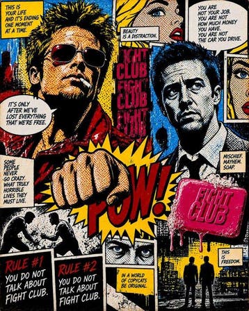 Fight Club - Brad Pitt con stile Pop Art di Roy Lichtenstein, Nieuw