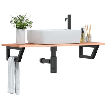 vidaXL Badkamer wandschap staal en massief eikenhout, Verzenden, Nieuw