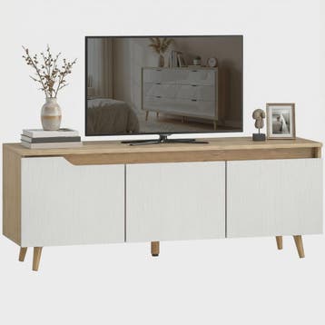 Moderne TV Meubel met 3 Deuren - 120cm Breed - Eiken & Wit, Verzenden, Nieuw
