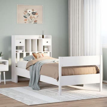vidaXL Bed met boekenkast zonder matras grenenhout wit, 90 cm, Eenpersoons, Verzenden, Wit