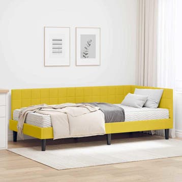 vidaXL Hoekbedframe met Matras met hoofdeinde 2 st Geel, Verzenden, Nieuw, Stof