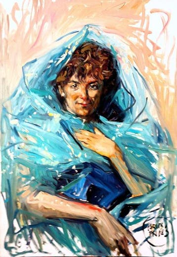 Carles Prunes (1937-2017) - Dama con Velo Azul, Antiek en Kunst, Kunst | Schilderijen | Klassiek