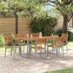 vidaXL Tuin eettafelset 7 pcs Grijs Massief Acaciahout, Verzenden, Nieuw