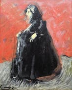 Santi Moix Sala (1960) - Female Figure On Red Background