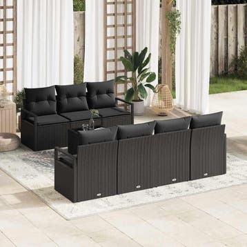 vidaXL Tuin Sofa Set 8 st 7-Aantal zitplaatsen Zwart poly, Verzenden, Nieuw, Rotan, 8 zitplaatsen