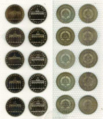 5 Mark Satz Ddr Brandenburger Tor 10 Stueck J 1536 1971-1987, Verzenden
