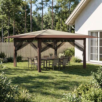 vidaXL Paviljoen met 4 Zijwanden 4 x 4 m Crème en bruin, Verzenden, Nieuw