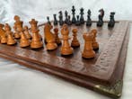 Schaakspel - Vintage en leer en hout, 39 × 39 cm, Antiek en Kunst